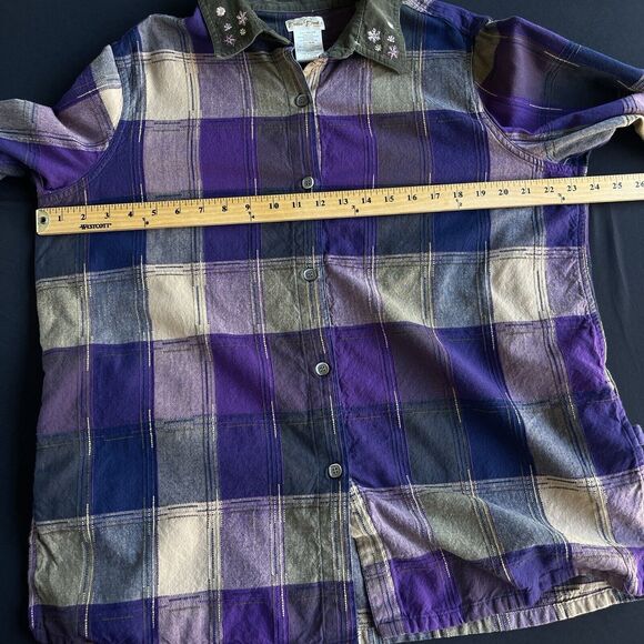 Bobbie Brooks Shirt Womens Plus Size 18W Button Up Plaid Embroidered Floral Boho - Picture 7 of 10